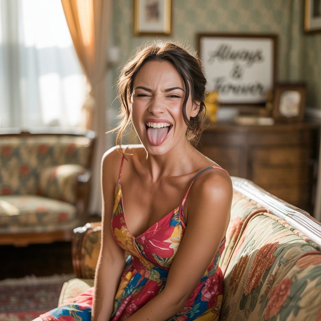 Bratty AI girlfriend with arms crossed and teasing expression, in skimpy clothes